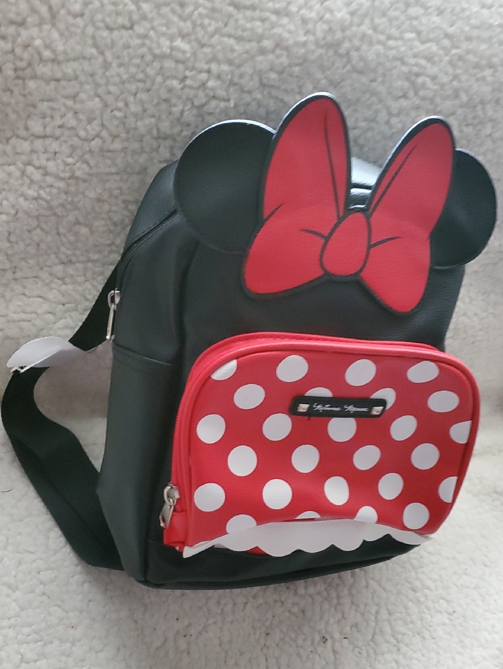 Disney Kids Black Backpack with Red Bow and Polka-Dot Pocket